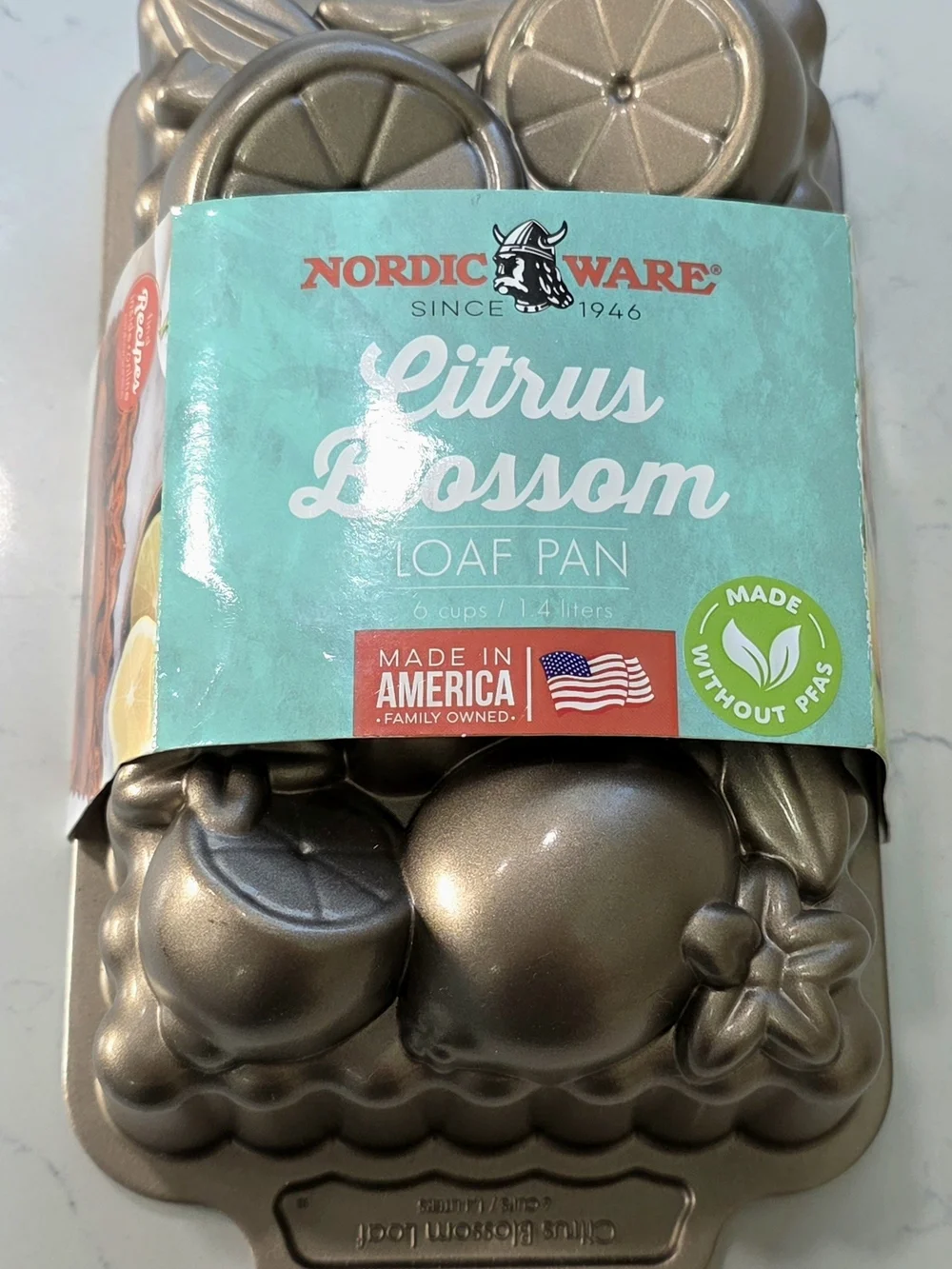 Nordic Ware Citrus Blossom Loaf Pan Cake Bake Heavy Cast Aluminum Rose Silver
